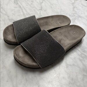 Brunello Cucinelli Monili Band Suede Slip on Slides Size 38